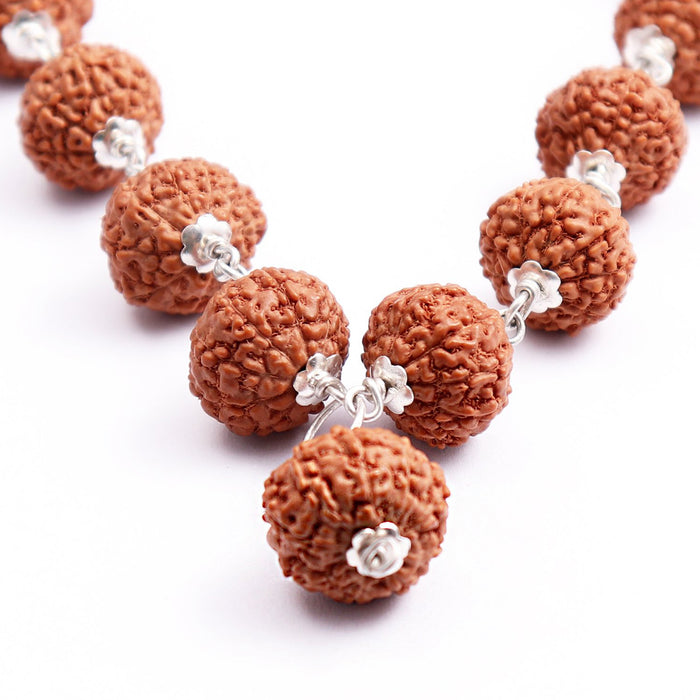 10 Face Indonesian Rudraksha beads mala in Pure Silver, 32+1 Beads Mala bead size 12-15 mm between in India, US, UK, Australia, Europe