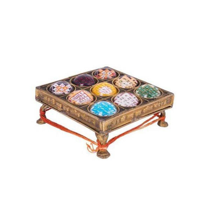 Shri Navgraha Shakti Yantra Chowki in Brass for Navgraha Shanti in India, US, UK, Australia, Europe