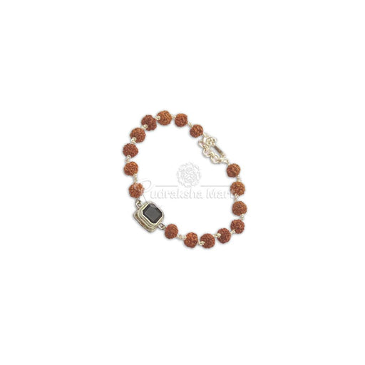 Natural Hessonite with 5 Mukhi Java Rudraksha for Rahu Astrological Signs in Pure Silver Bracelet in India, US, UK, Australia, Europe