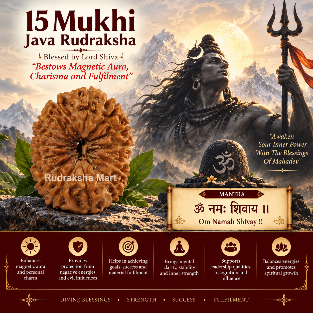 15 Mukhi Java Rudraksha in India, US, UK, Australia, Europe