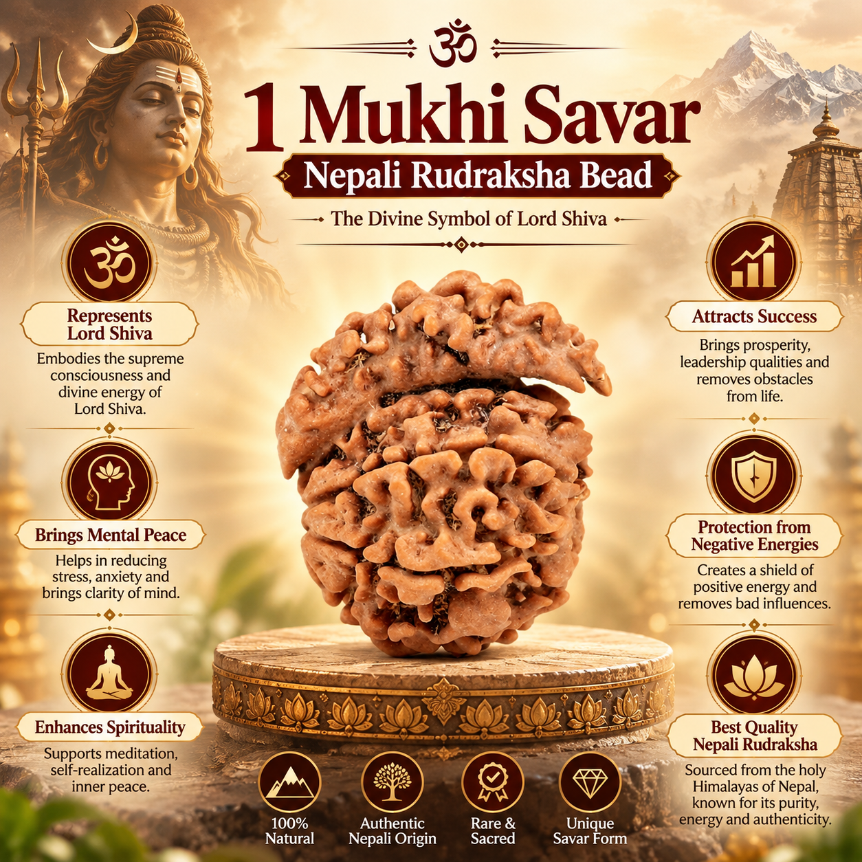 1 Mukhi Savar Nepali Rudraksha with Lab Certified in India, US, UK, Australia, Europe