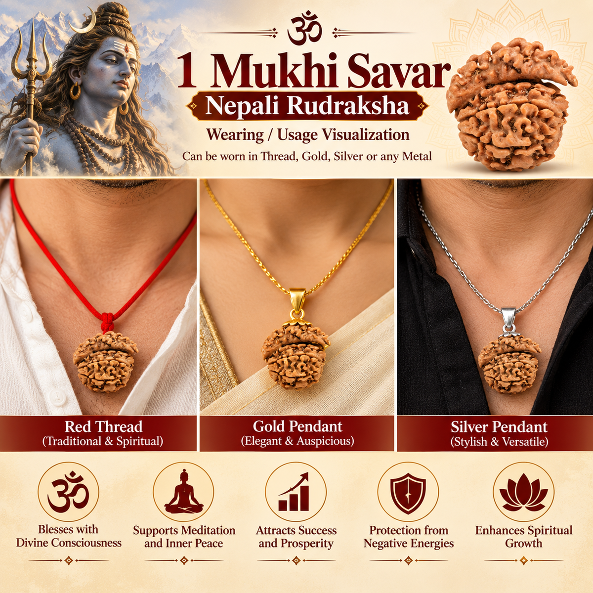 1 Mukhi Savar Nepali Rudraksha with Lab Certified in India, US, UK, Australia, Europe