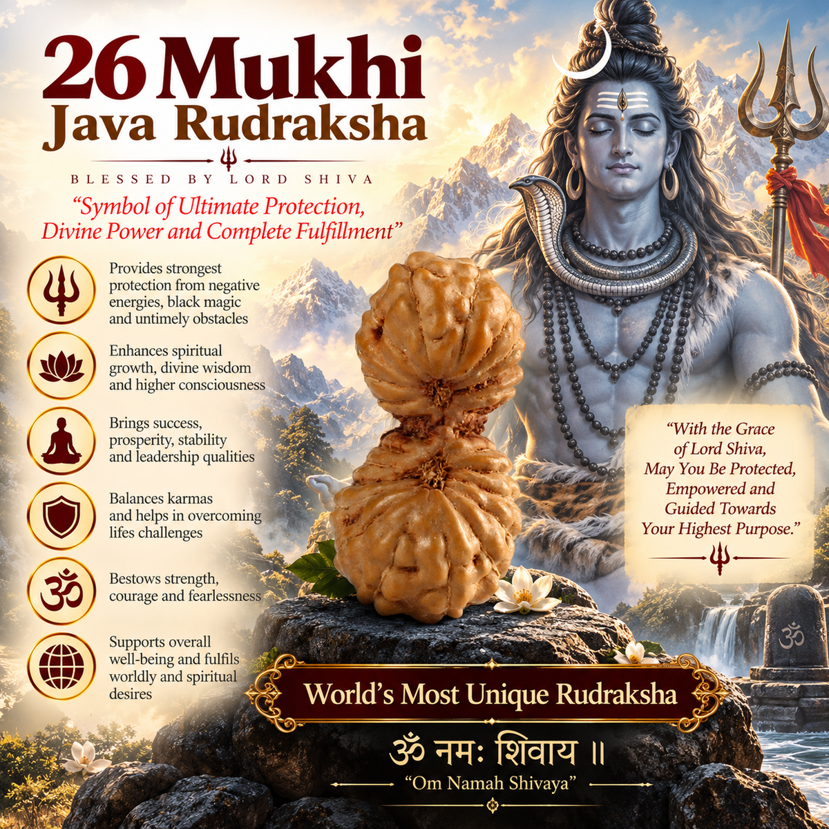 26 Mukhi Gauri Shankar Java Rudraksha in India, US, UK, Australia, Europe