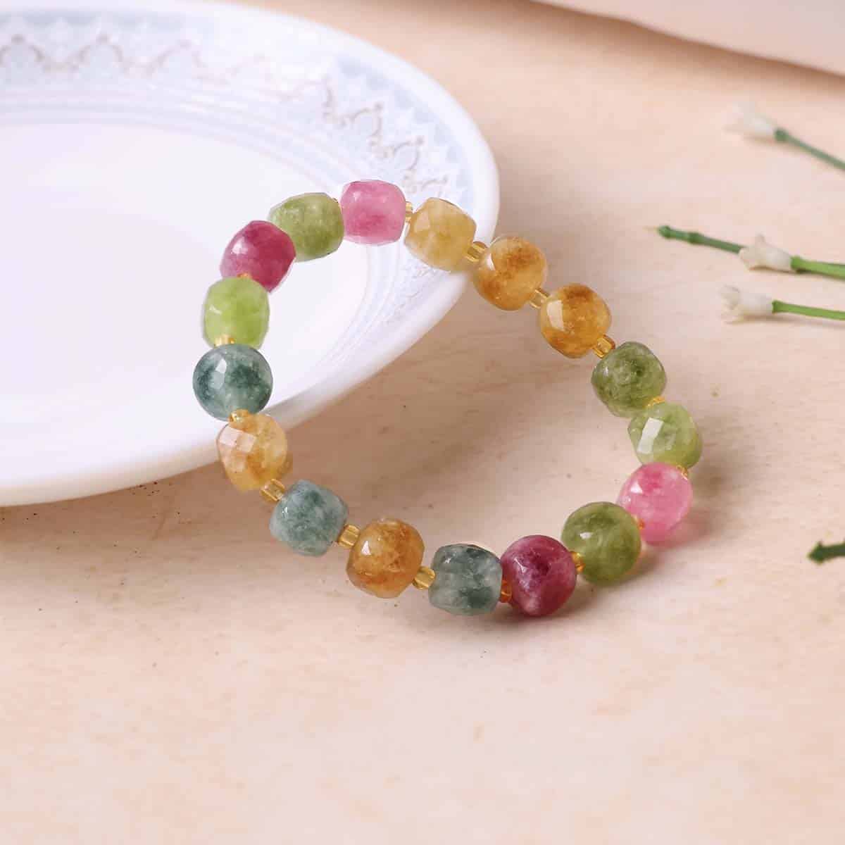 Multi Tourmaline Box Faceted Bracelet (Dyed) in India, US, UK, Australia, Europe