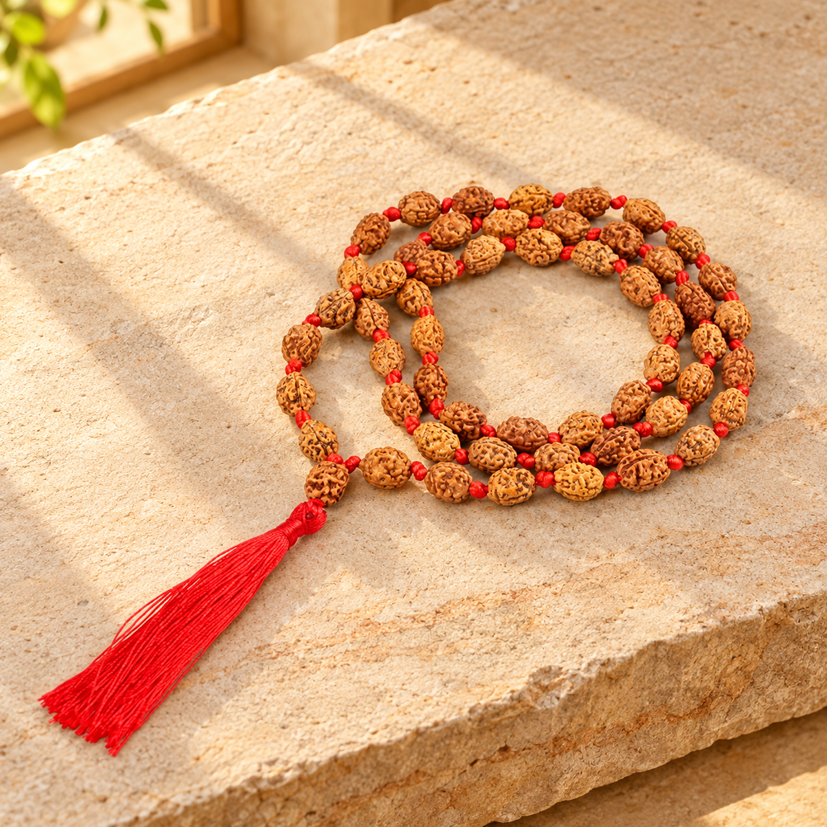 4 Mukhi Rudraksha Mala - 54 Bead inbetween Ganth in India, US, UK, Australia, Europe