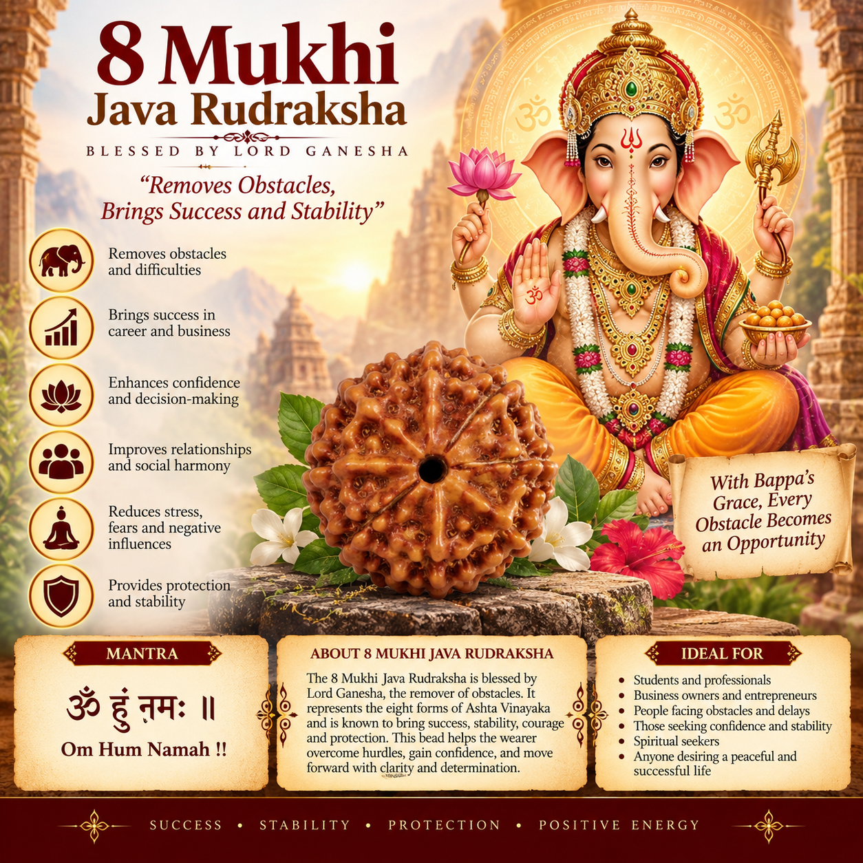 8 Mukhi Java Rudraksha in India, US, UK, Australia, Europe