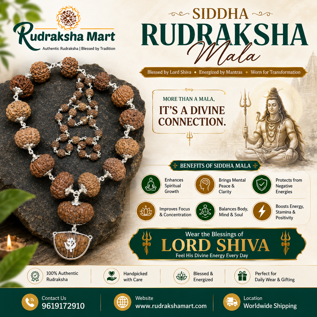 1-14 Nepali Rudraksha Collector Size Siddha Mala in Pure Silver in India, US, UK, Australia, Europe