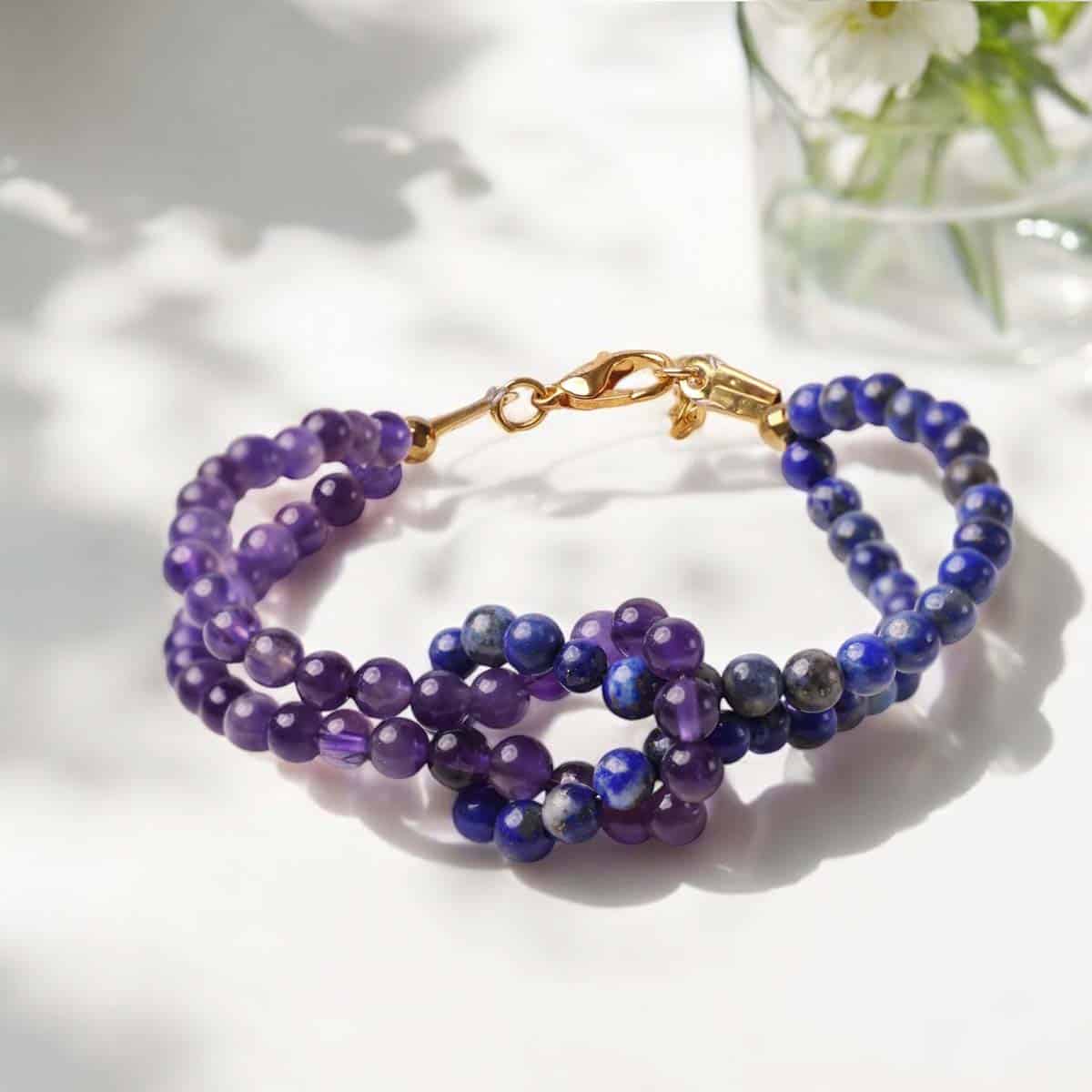 Lapis and Amethyst Knot Bracelet 4mm in India, US, UK, Australia, Europe