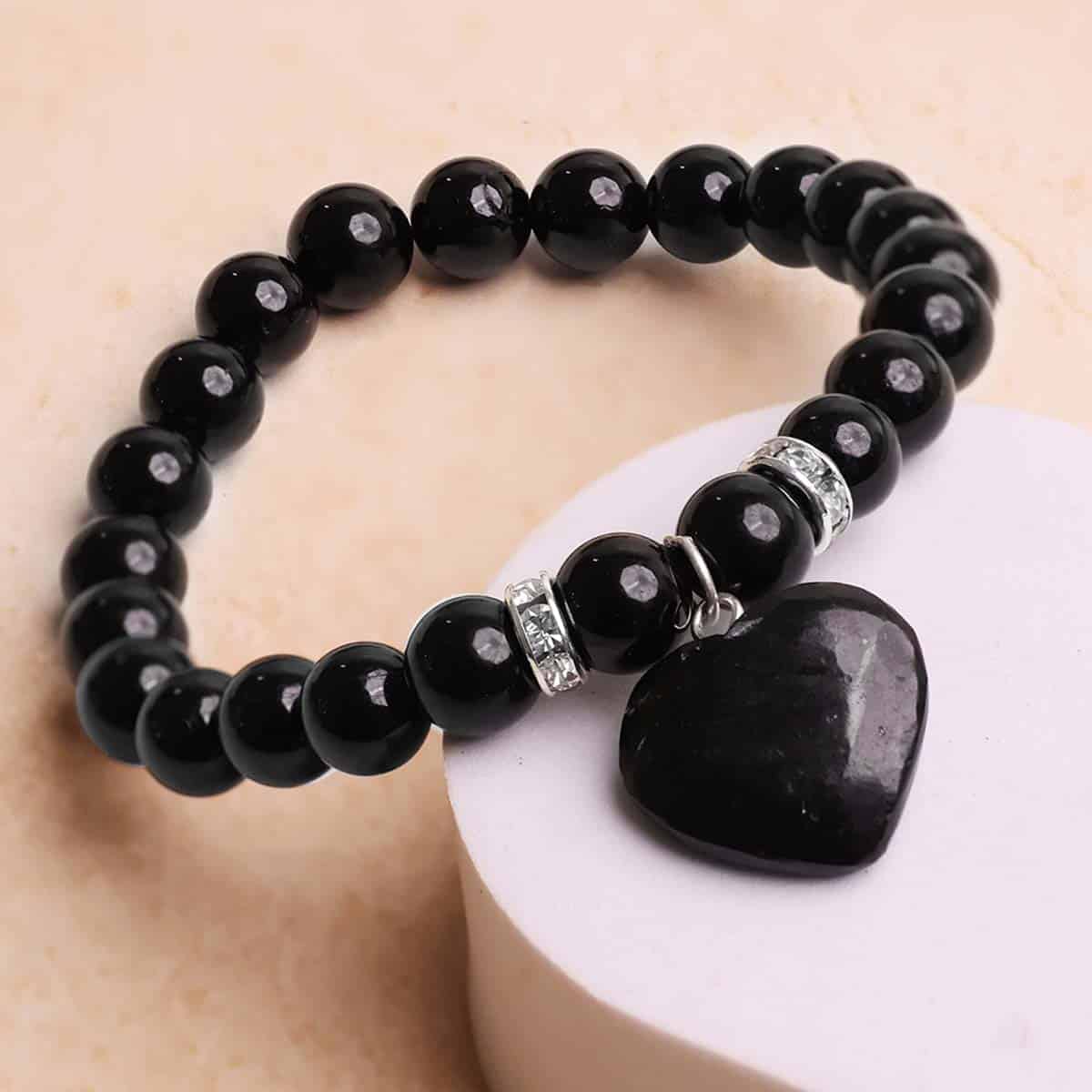 Black Tourmaline Bracelet With Mini Heart Charm in India, US, UK, Australia, Europe