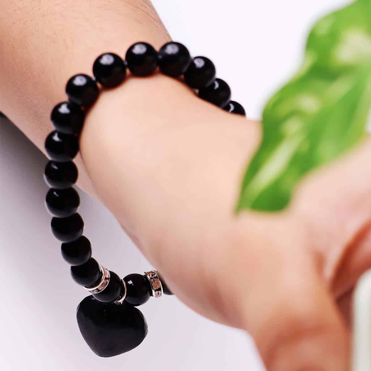 Black Tourmaline Bracelet With Mini Heart Charm in India, US, UK, Australia, Europe