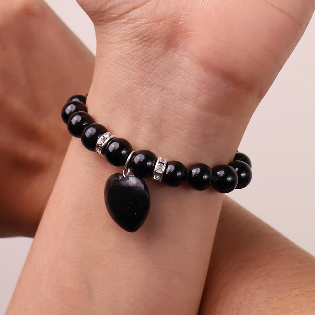 Black Tourmaline Bracelet With Mini Heart Charm in India, US, UK, Australia, Europe