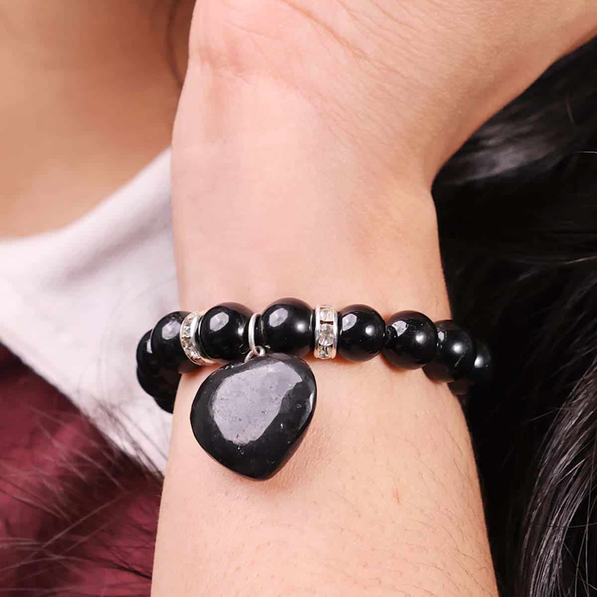Black Tourmaline Bracelet With Mini Heart Charm in India, US, UK, Australia, Europe