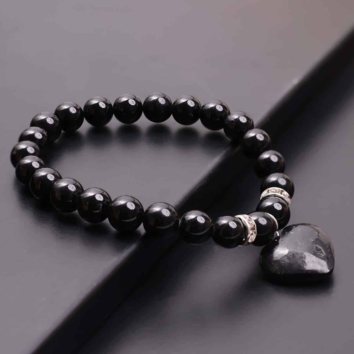 Black Tourmaline Bracelet With Mini Heart Charm in India, US, UK, Australia, Europe