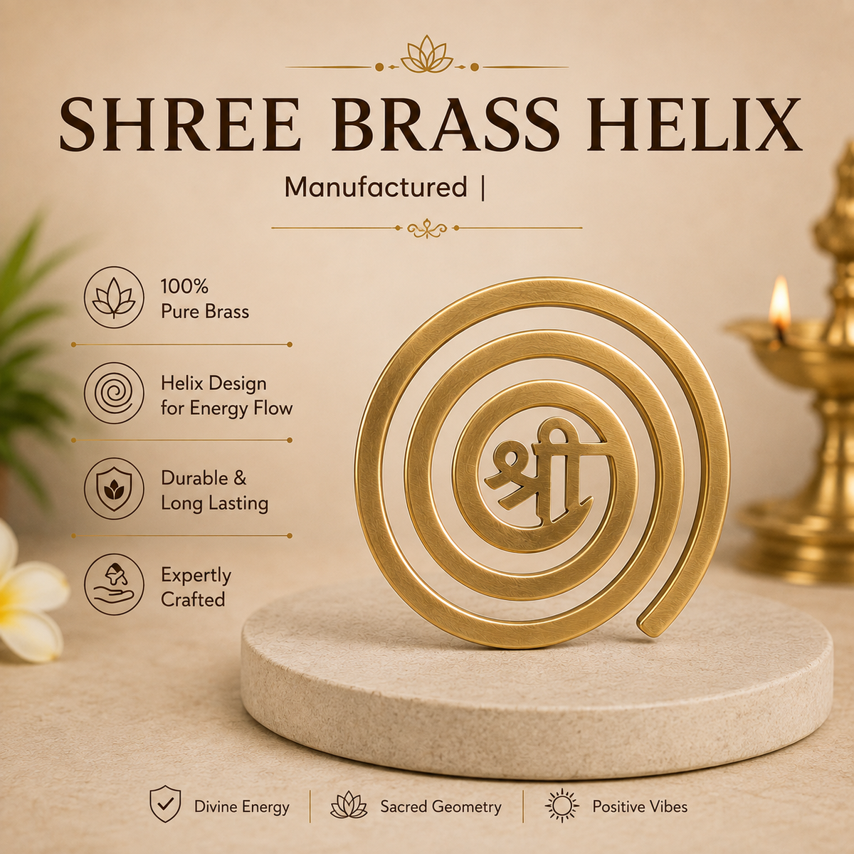 Brass Shree Helix for North-West Vastu Dosha Correction in India, US, UK, Australia, Europe