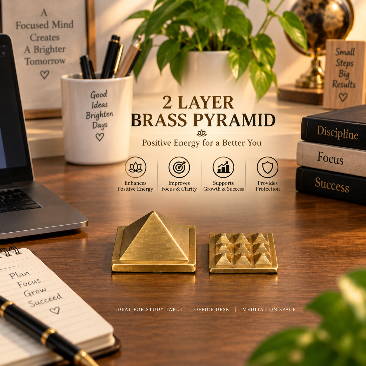 Two-Layer Brass Vastu Pyramid for Home and Office