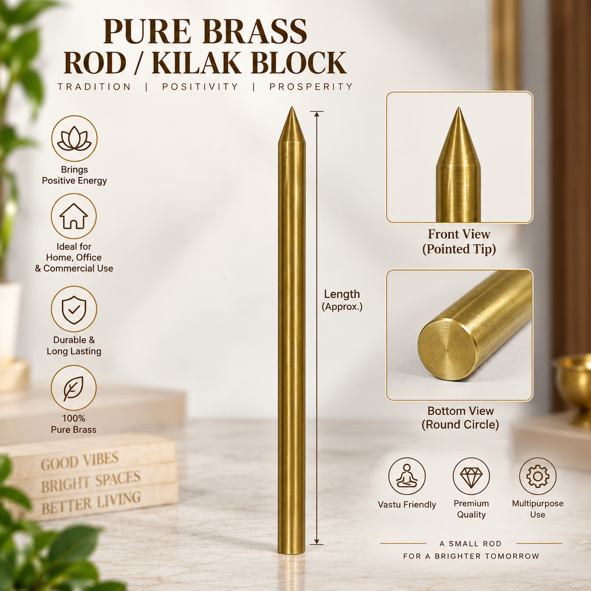 Brass Rod Vastu Remedy for North-West Direction Defects in India, US, UK, Australia, Europe