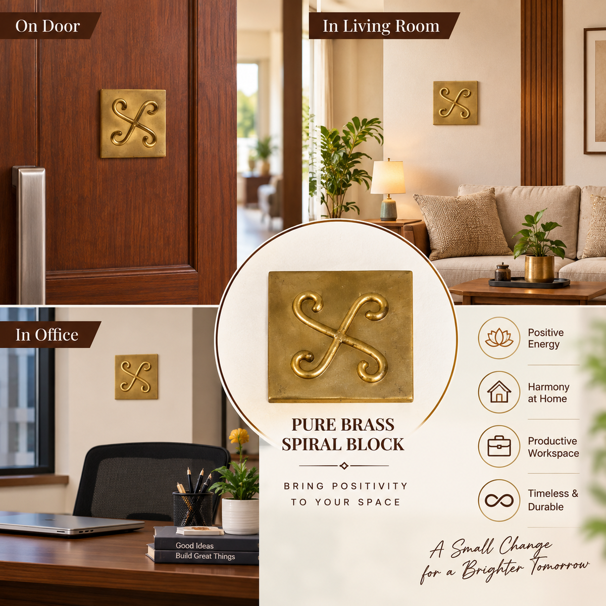 Vastu Remedy Brass Spiral Block for Correcting North-West Directional Imbalances in India, US, UK, Australia, Europe