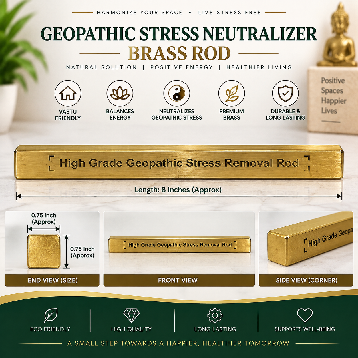 Geopathic Stress Neutralizer Brass Rod For Vastu, Space Healing in India, US, UK, Australia, Europe