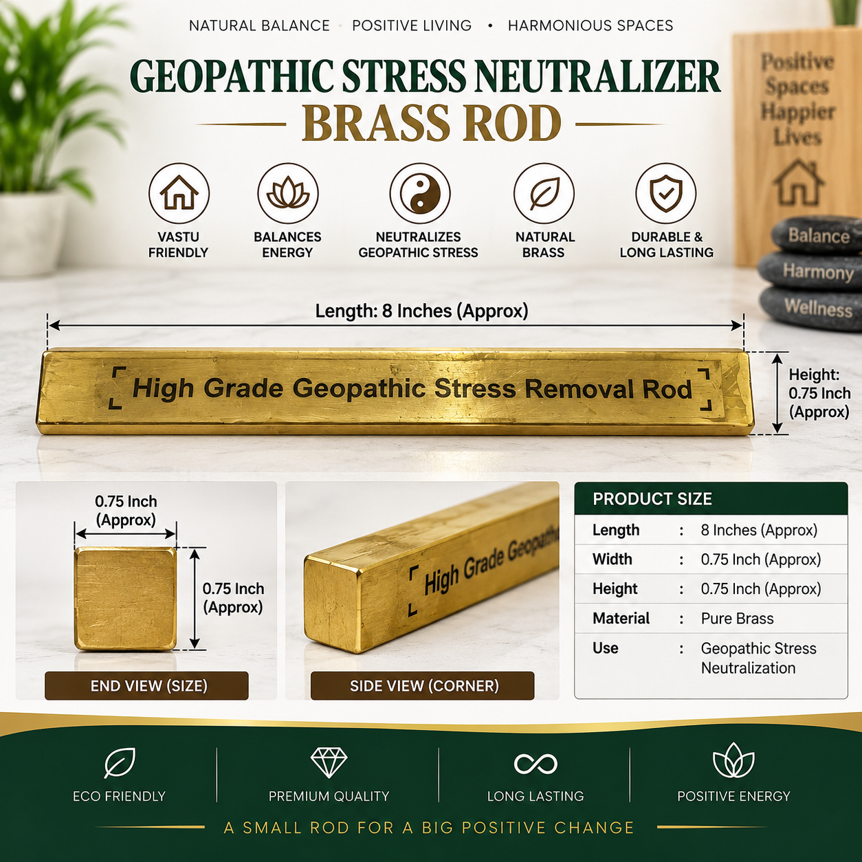 Geopathic Stress Neutralizer Brass Rod For Vastu, Space Healing in India, US, UK, Australia, Europe
