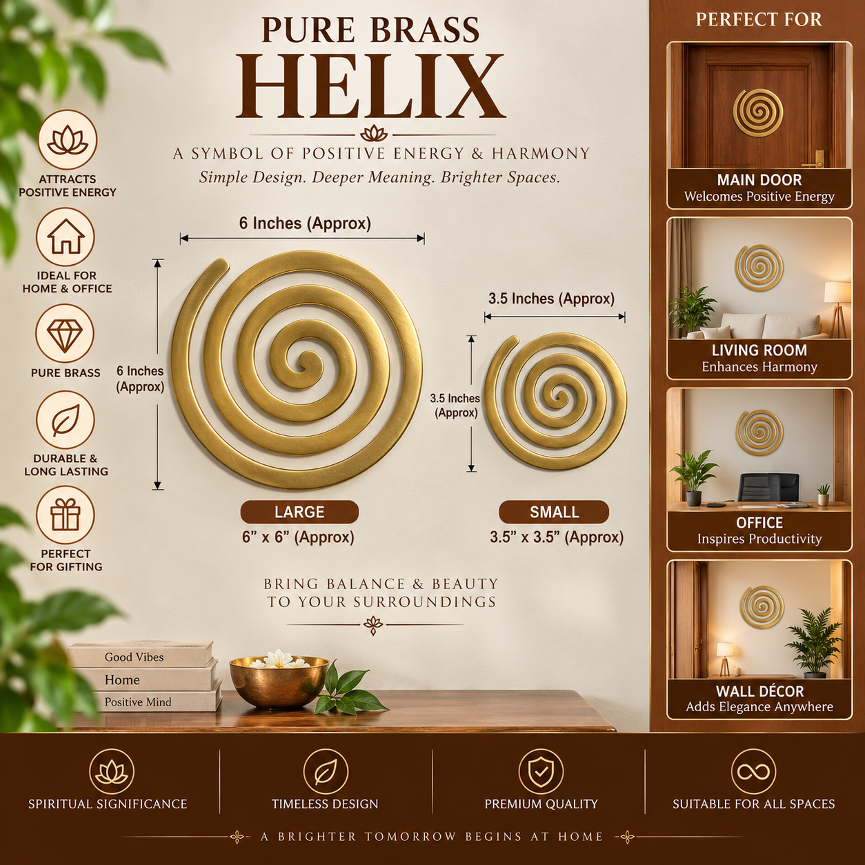 Brass Helix Vastu Remedies for North West Vastu Defects - 5 to 6 Inch in India, US, UK, Australia, Europe