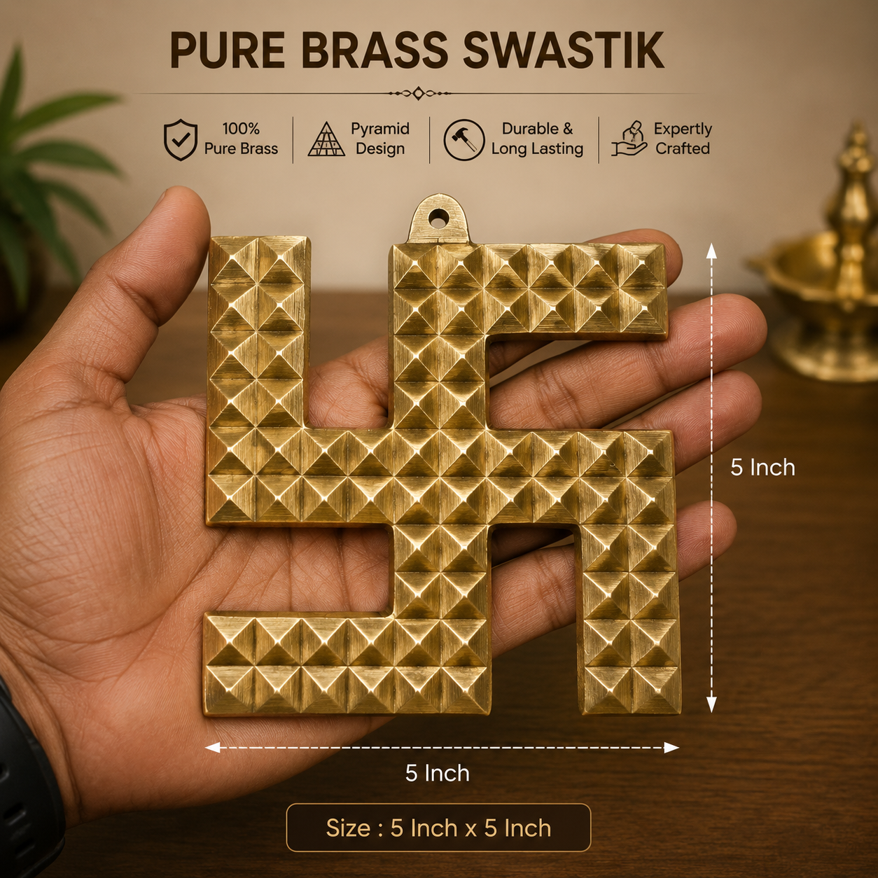 Pure Brass Swastik with Pyramid for Home, Office & Factory in India, US, UK, Australia, Europe