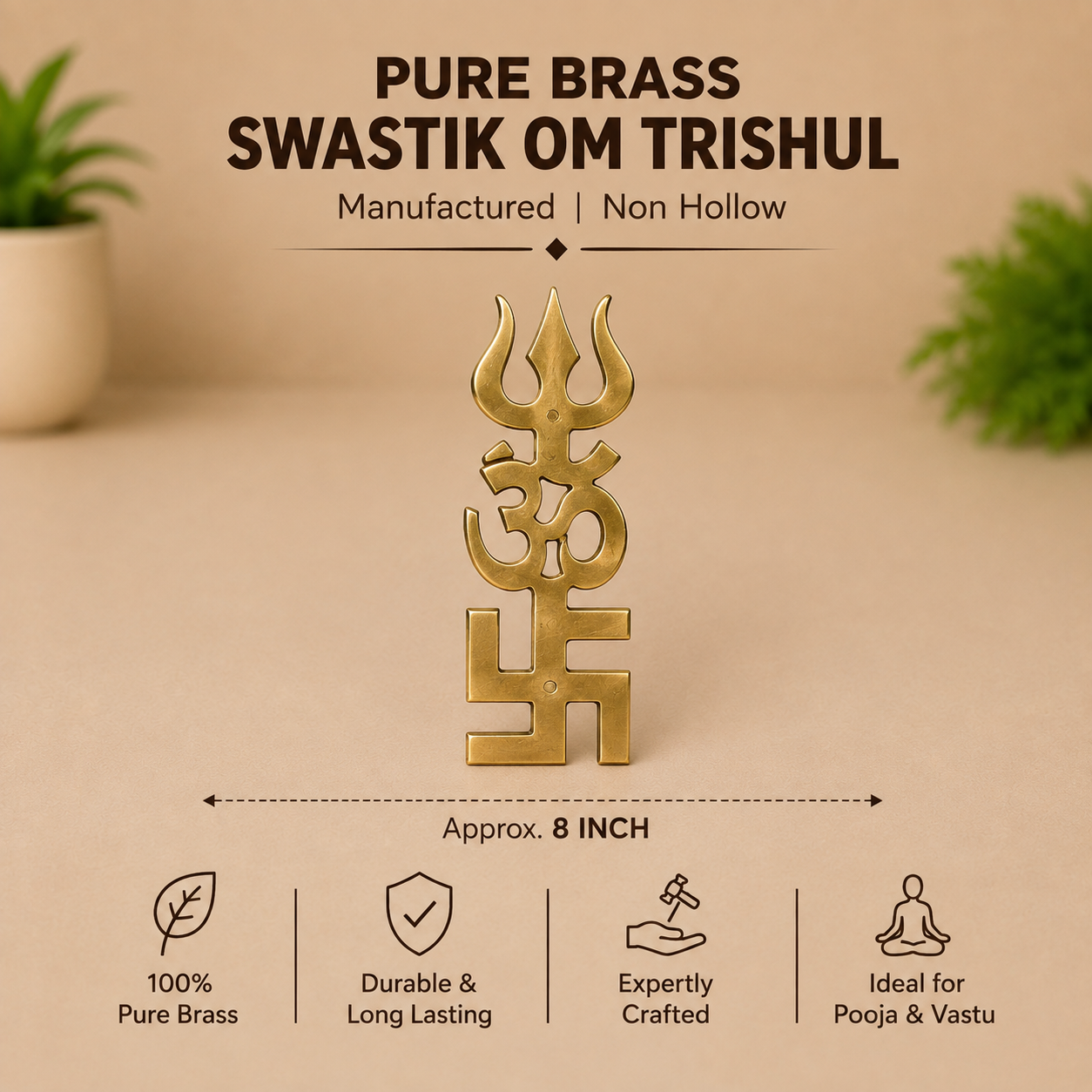 Brass Swastik Om And Trishul Wall Hanging Good Luck Showpiece - Set of 2