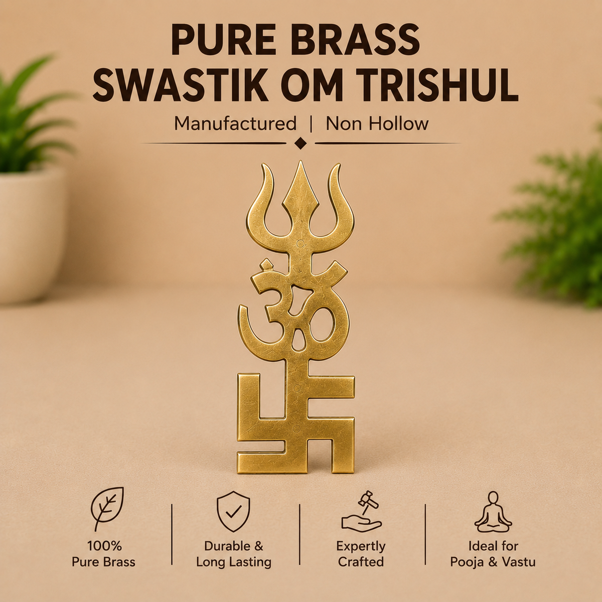 Brass Swastik Om And Trishul Wall Hanging Good Luck Showpiece - Set of 2 in India, US, UK, Australia, Europe