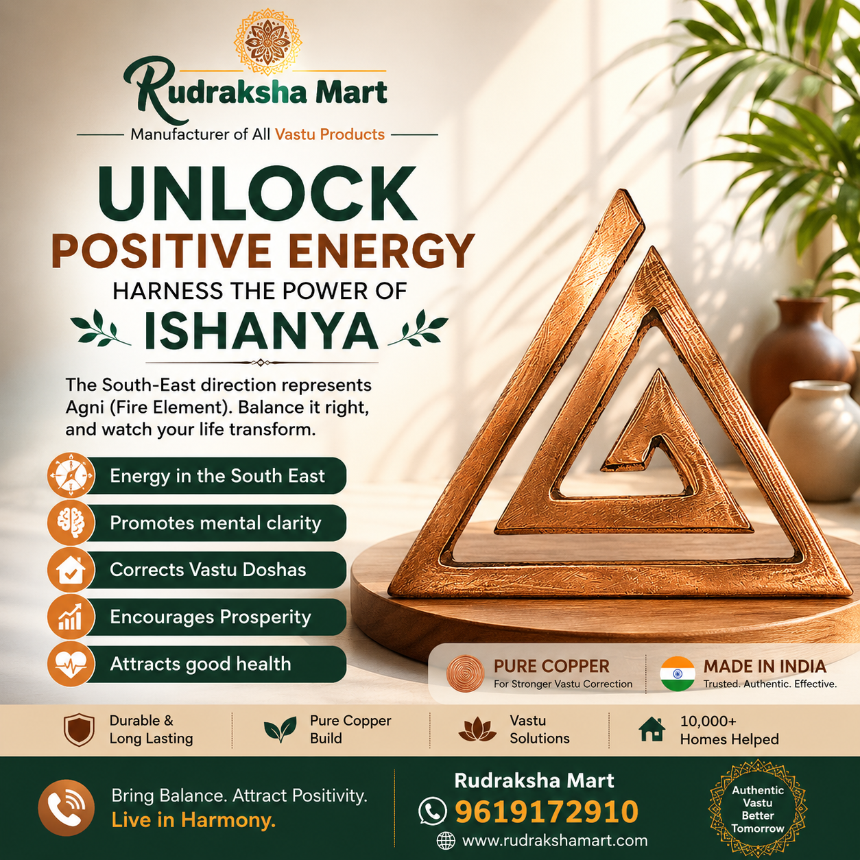 Copper Helix Vastu Products for South East Main Door Entrance, Bedroom, Kitchen Vastu Defects in India, US, UK, Australia, Europe