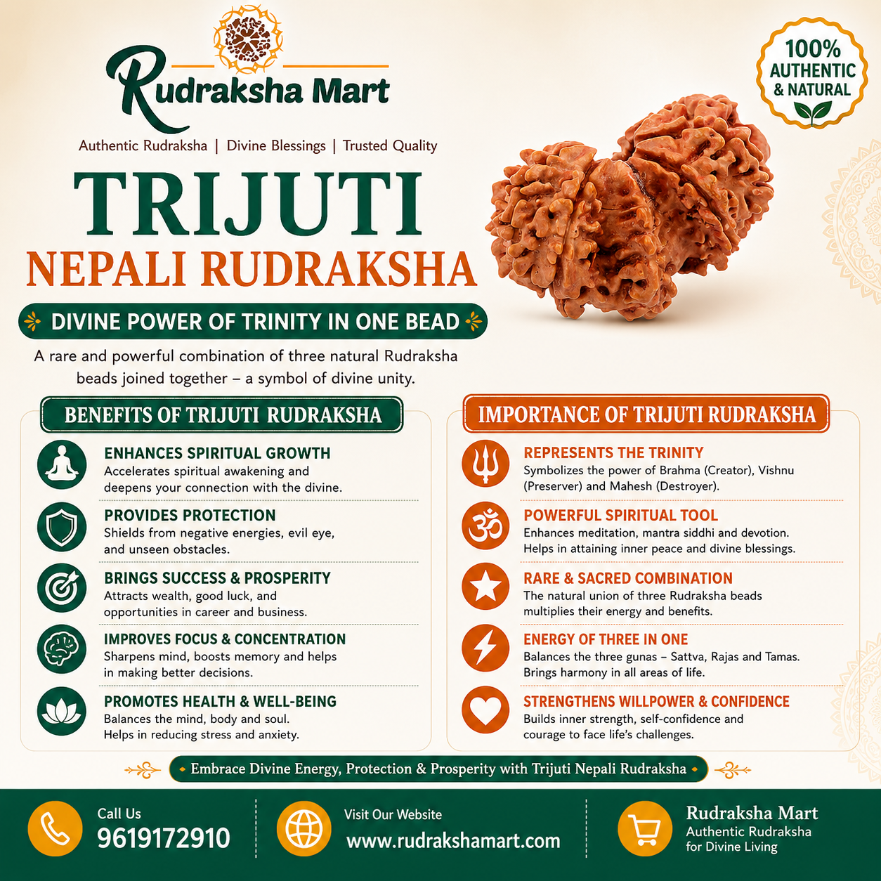 Trijuti Nepali Rudraksha Bead in India, US, UK, Australia, Europe