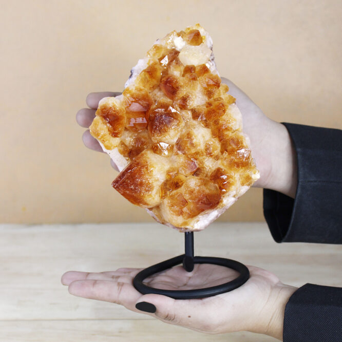 Citrine Raw Cluster Point on Metal Stand in India, US, UK, Australia, Europe