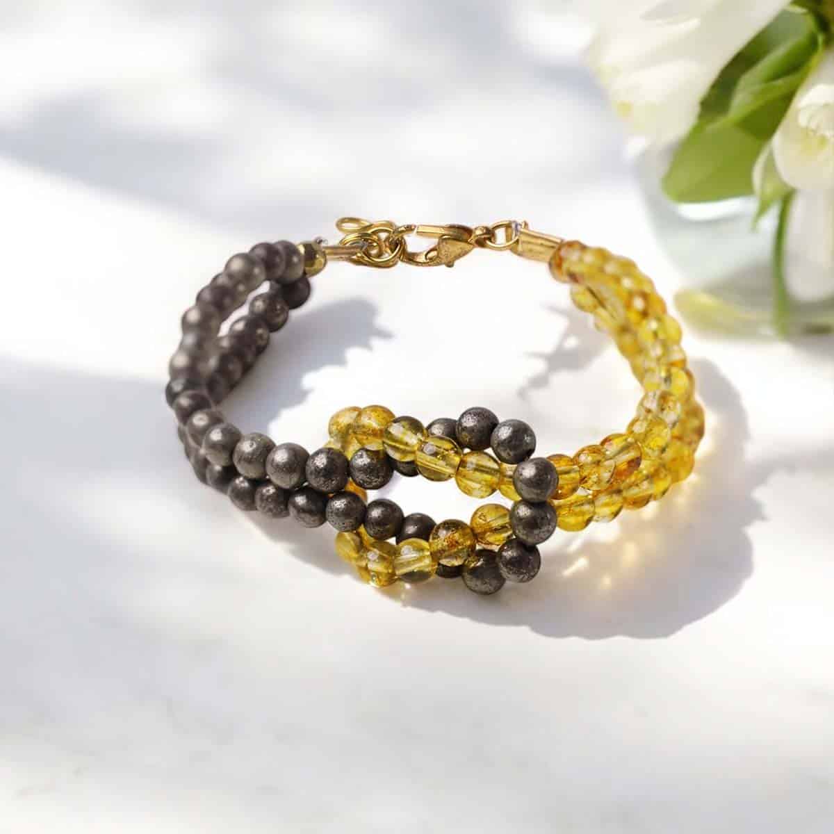 Citrine & Pyrite Knot Bracelet 4mm in India, US, UK, Australia, Europe
