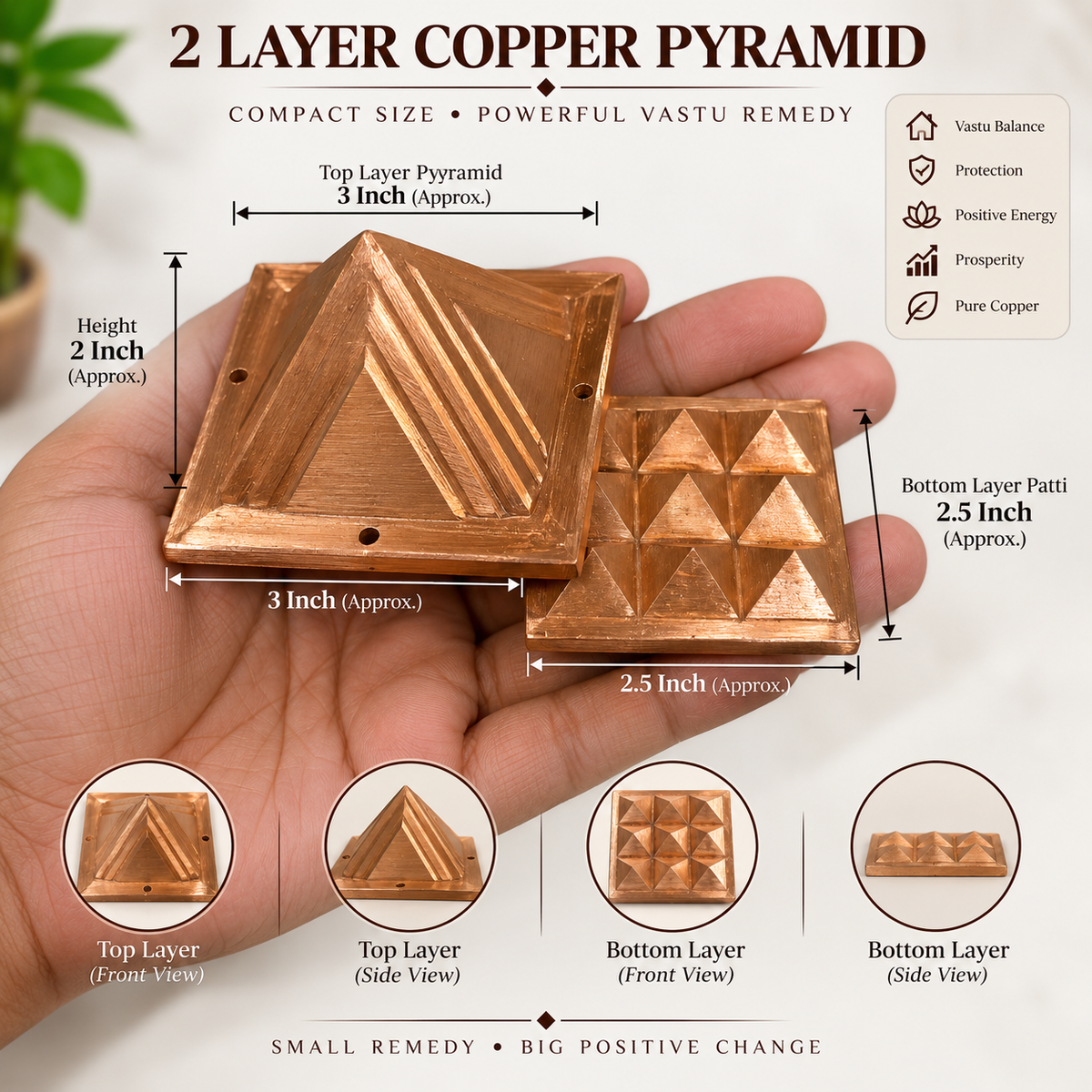 Copper Vastu Pyramid Set for Home Office Temple