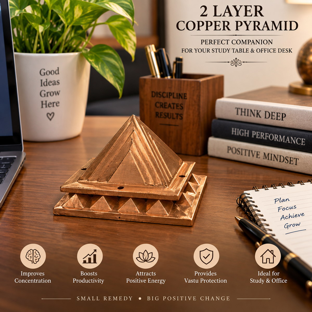 Copper Vastu Pyramid Set for Home Office Temple