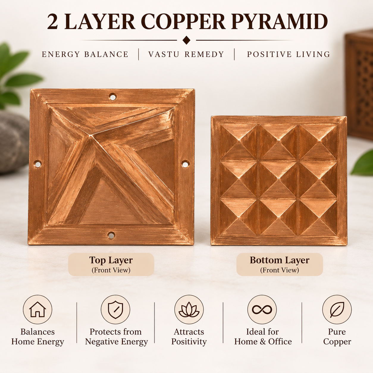 Copper Vastu Pyramid Set for Home Office Temple
