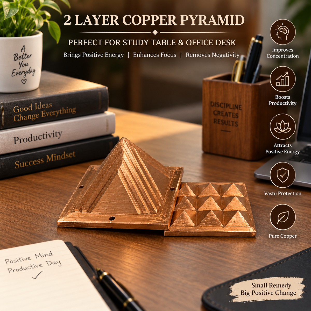 Copper Vastu Pyramid Set for Home Office Temple