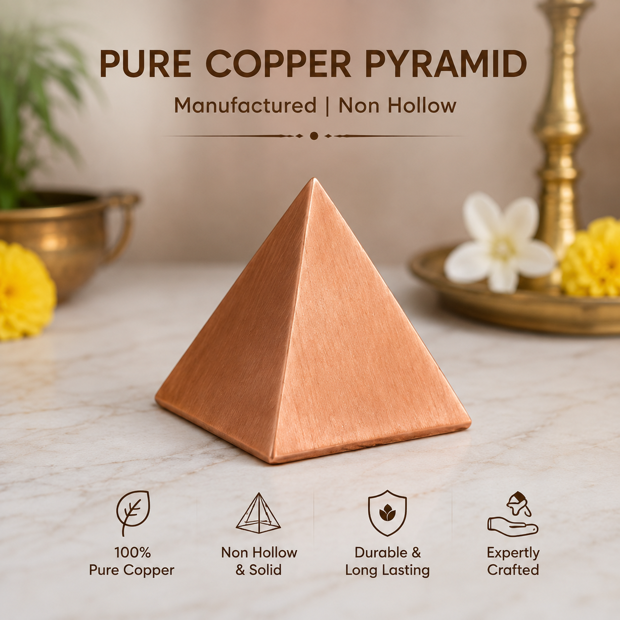 4 Corner Copper Pyramid without hollow - Vastu Products For South East Defects in India, US, UK, Australia, Europe