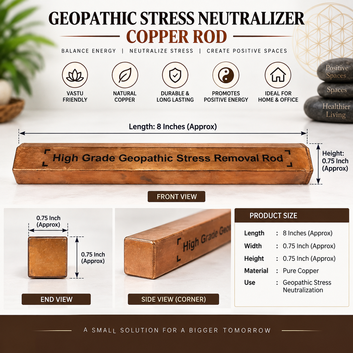 Geopathic Stress Neutralizer Copper Rod For Vastu, Space Healing in India, US, UK, Australia, Europe