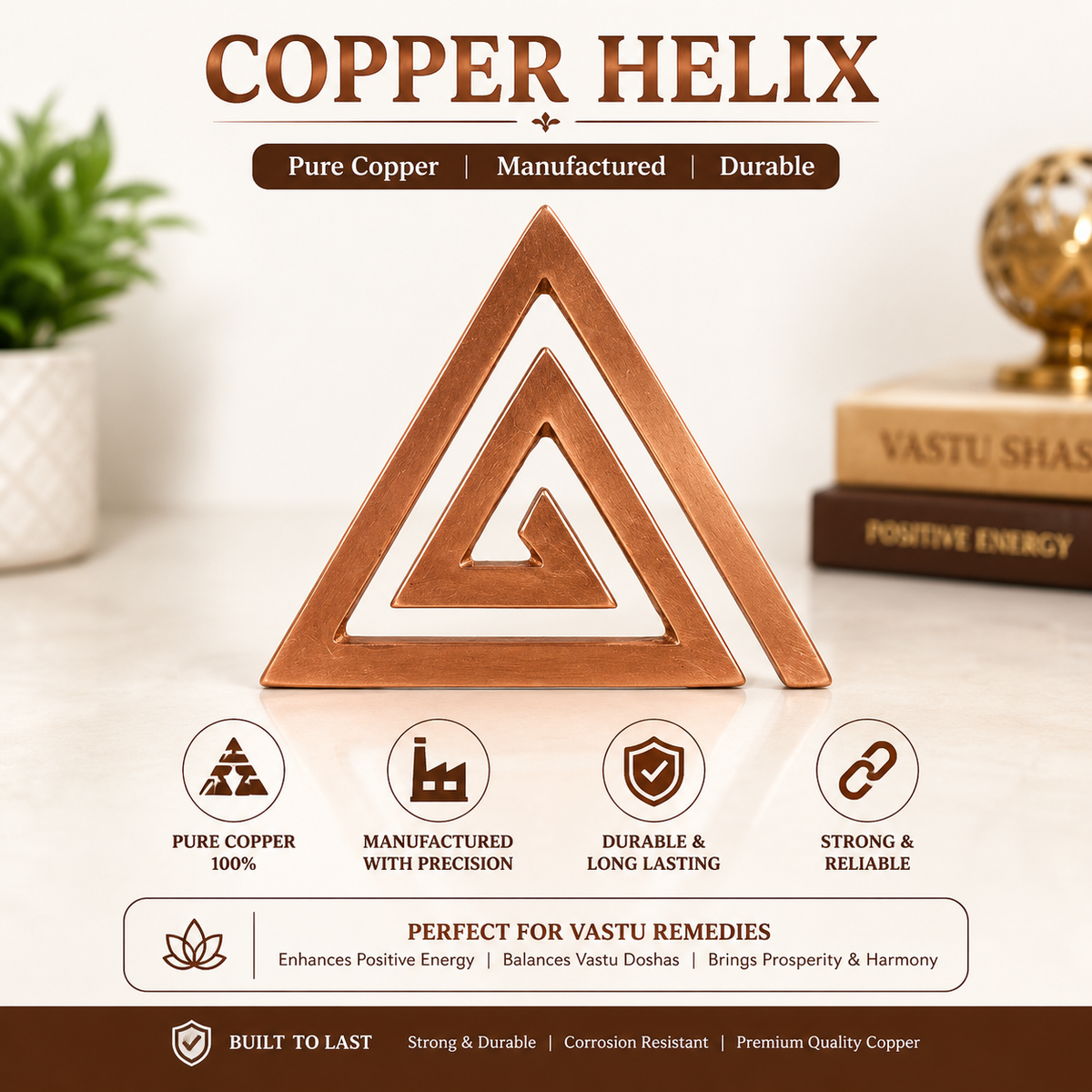 Copper Helix Vastu Remedies for South East Vastu Dosh - Set of 3 Pcs - 4 Inch in India, US, UK, Australia, Europe