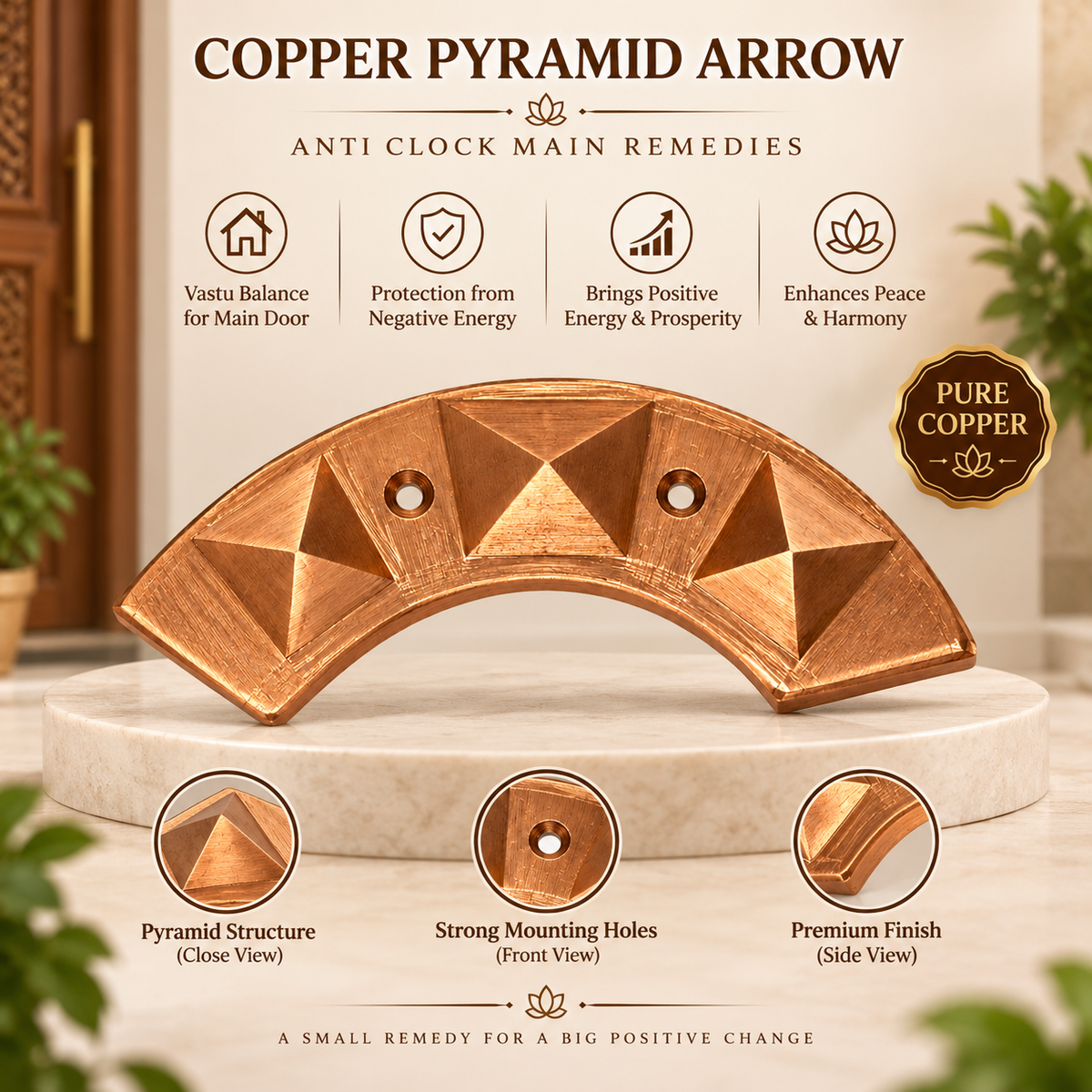 Copper Pyramid Arrow Vastu Remedies for Anti Clock Main Door, Entrance, Staircase & Anti Clock Factory Production Process in India, US, UK, Australia, Europe