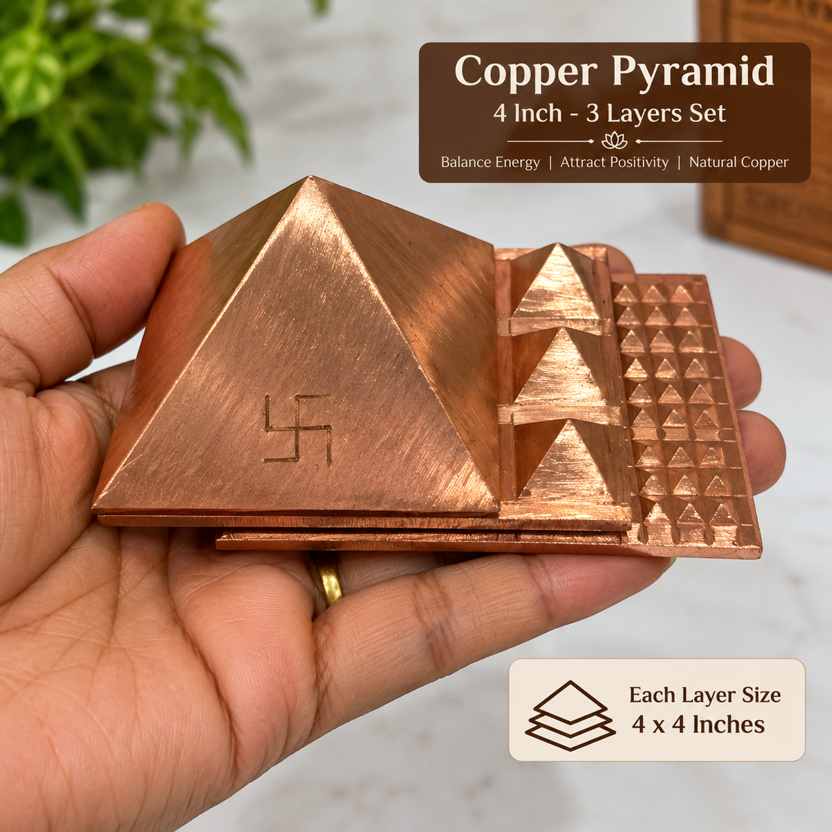 100x Poweful Copper Vastu Pyramid Set – 4 Inch Vastu Remedies for Positive Vastu Energy Vibrations at Home, Office, Factory, Plot in India, US, UK, Australia, Europe