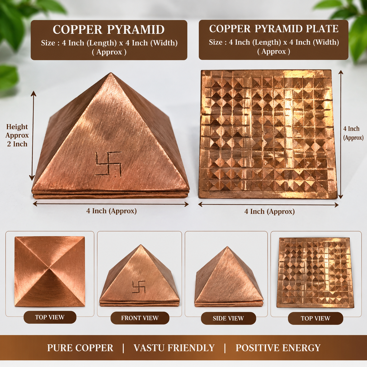 100x Poweful Copper Vastu Pyramid Set – 4 Inch Vastu Remedies for Positive Vastu Energy Vibrations at Home, Office, Factory, Plot in India, US, UK, Australia, Europe