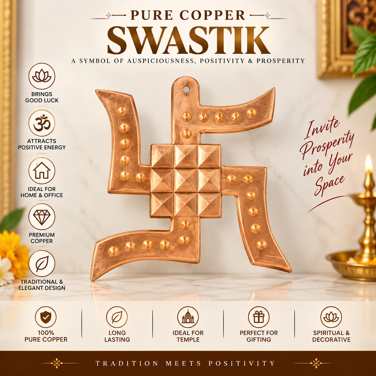 Copper Swastik 9 Pyramid Vastu Remedies for Home, Office & Factory in India, US, UK, Australia, Europe