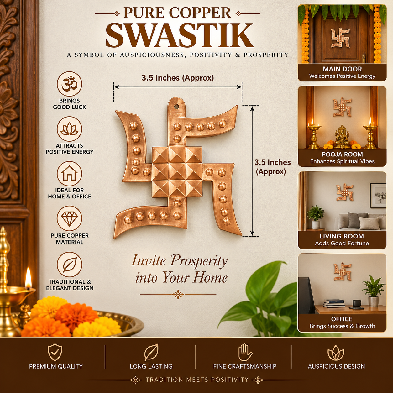 Copper Swastik 9 Pyramid Vastu Remedies for Home, Office & Factory in India, US, UK, Australia, Europe