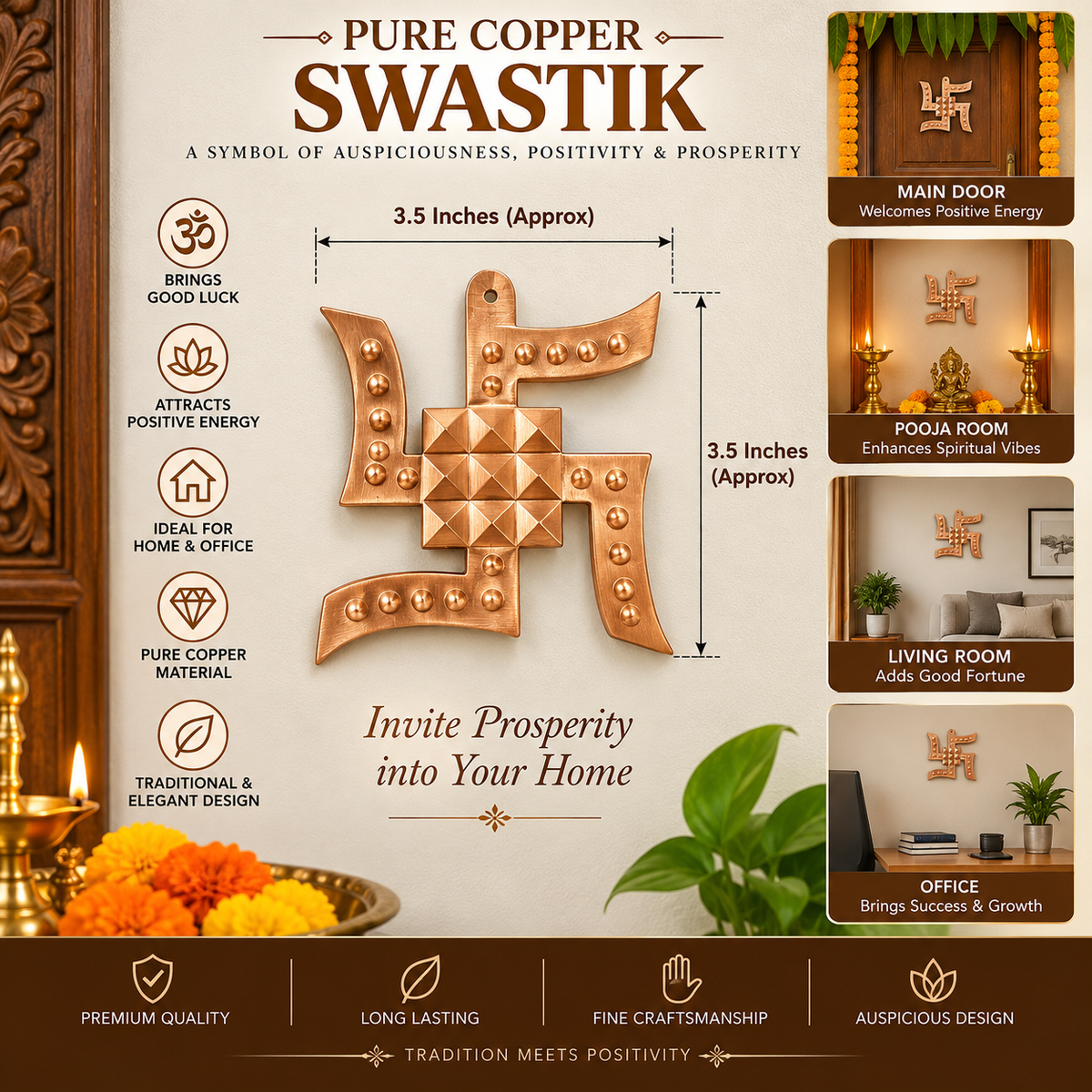 Copper Swastik 9 Pyramid Vastu Remedies for Home, Office & Factory in India, US, UK, Australia, Europe