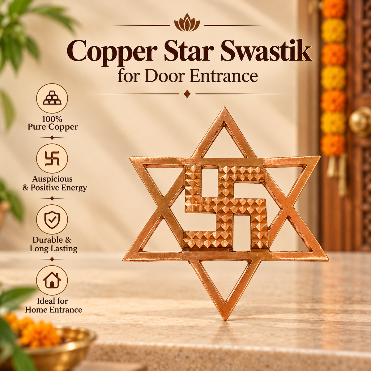 Copper Star Pyramid Swastik For Vastu Dosh in India, US, UK, Australia, Europe