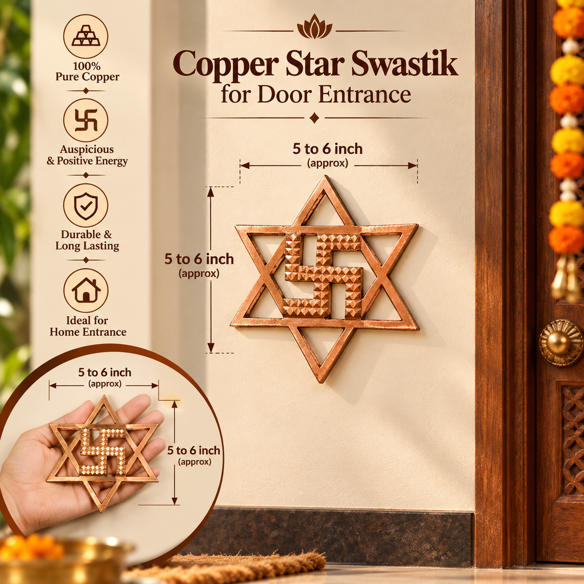 Copper Star Pyramid Swastik For Vastu Dosh in India, US, UK, Australia, Europe