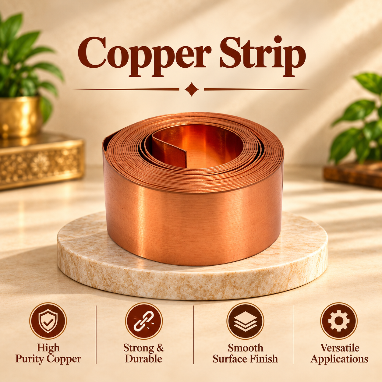 Copper Strip For Vastu Remedy {8 Feet ,25 MM Width , 0.2 MM Thickness} in India, US, UK, Australia, Europe