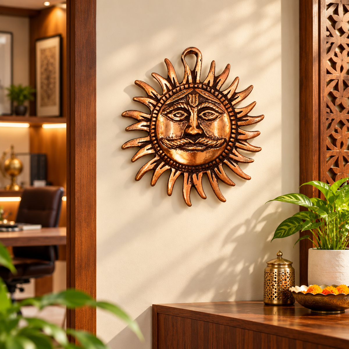 Copper Made Hanging Sun Idol Copper Hanging Surya Idol for Vastu, Good Luck, Success and Prosperity in India, US, UK, Australia, Europe