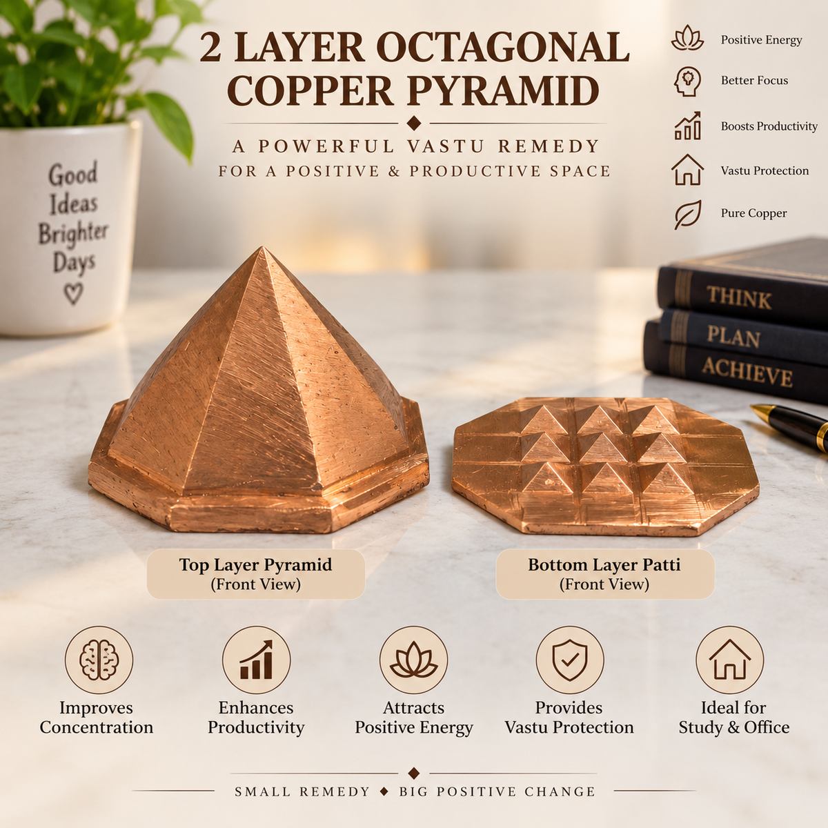 Asthakon Octagonal Copper Pyramid Brahmasthan Center