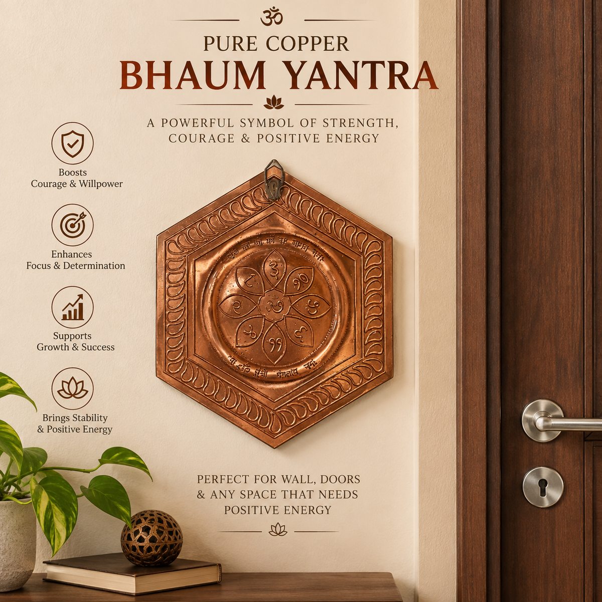 Copper Mangalmay Bhoum Yantra for South facing Main Door Vastu Dosh